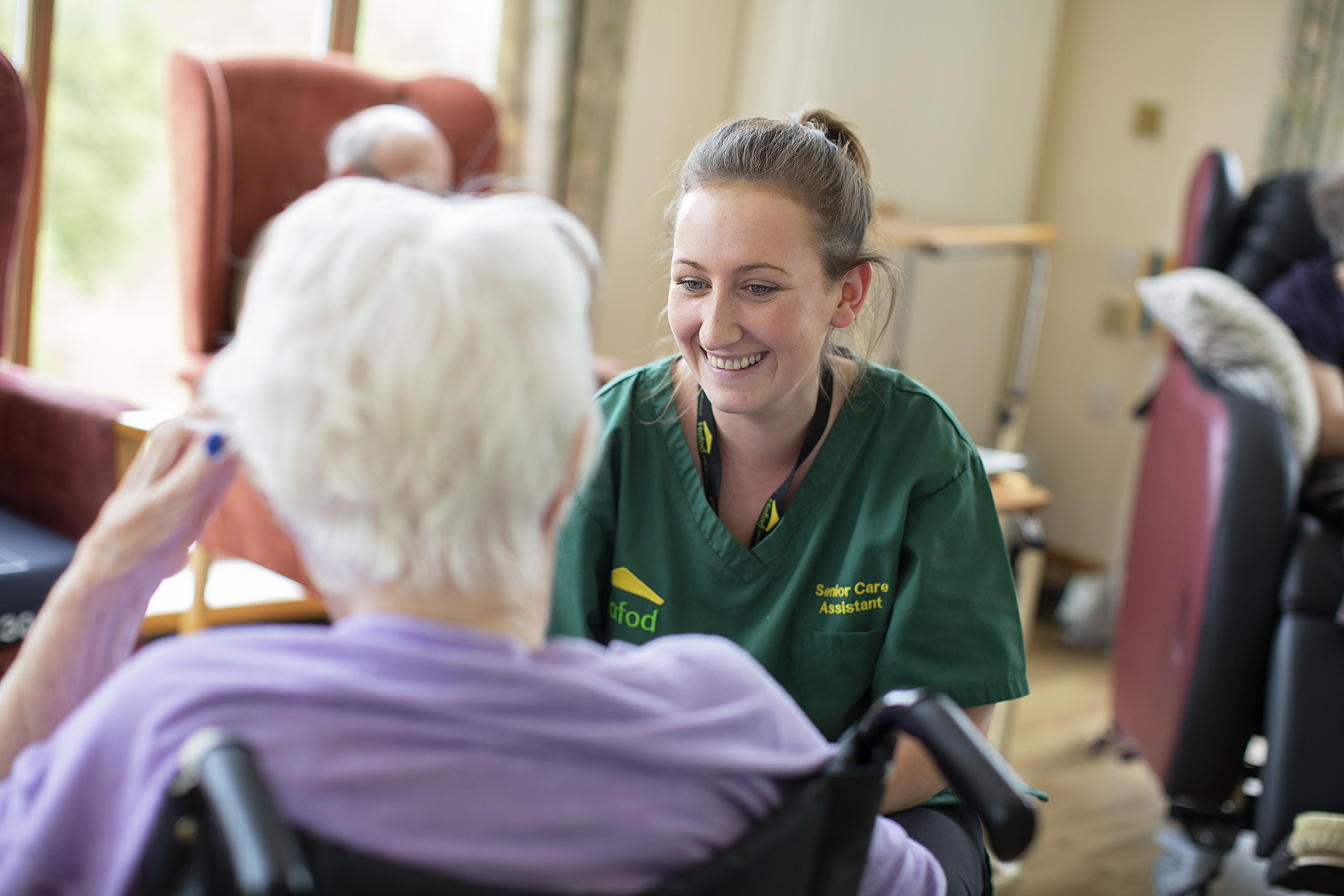 Carer and resident at Brocastle Manor Care Home