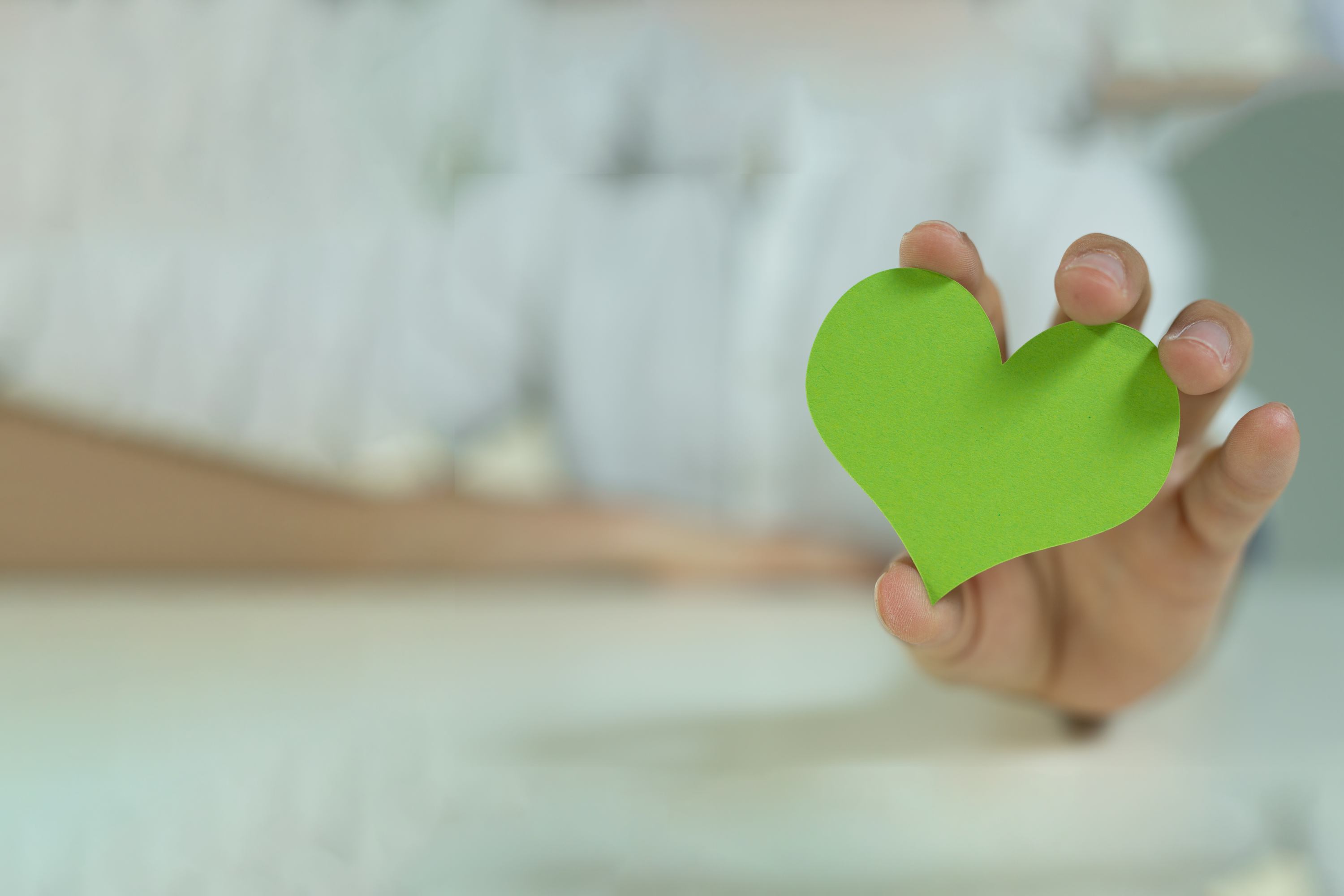 Green heart in someone&#039;s hand