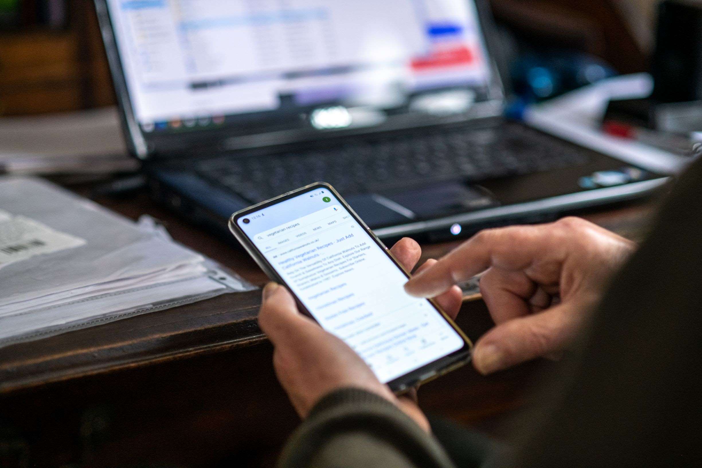 Close up of a mobile phone in use